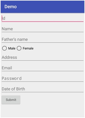 form layout design in Android 1 Example