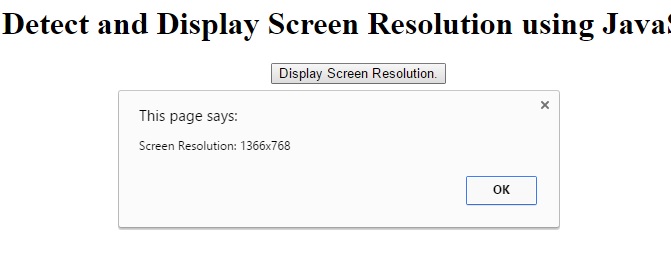 detect screen resolution using javascript function