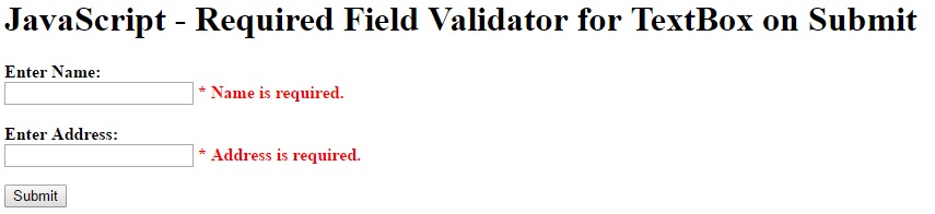 required field validator in javascript