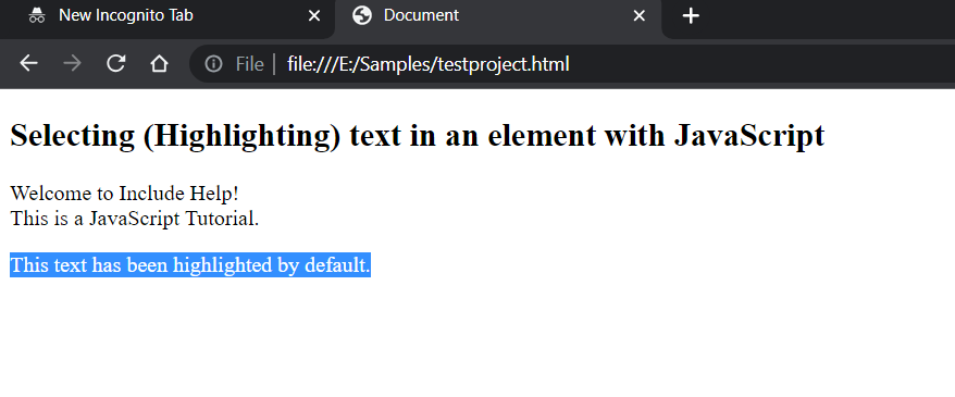 select and highlight a text within an element