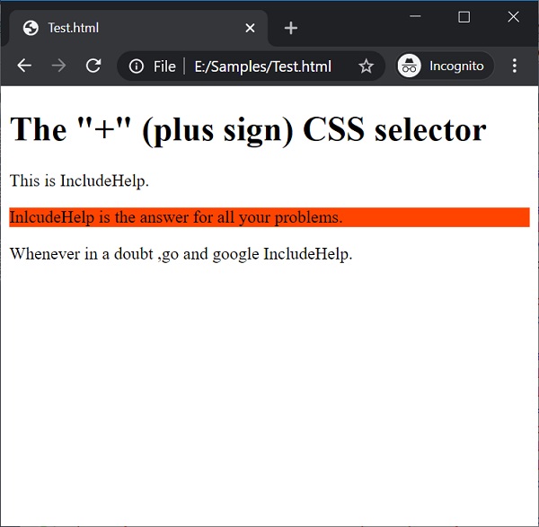 The '+' (plus sign) CSS selector