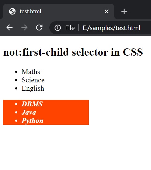 How to use a not:first-child selector in CSS?