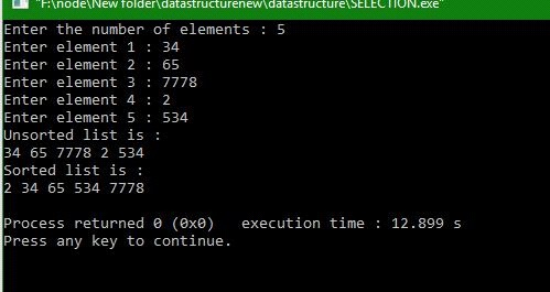 selection sort using c output