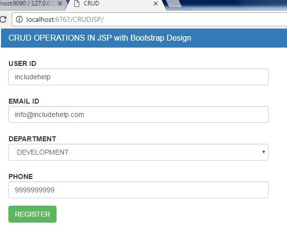 JSP CRUD Operations example 1