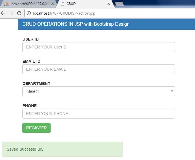 JSP CRUD Operations example 2