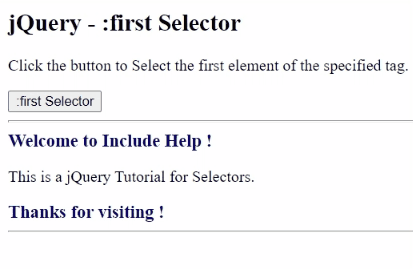 Example 1: jQuery :first Selector
