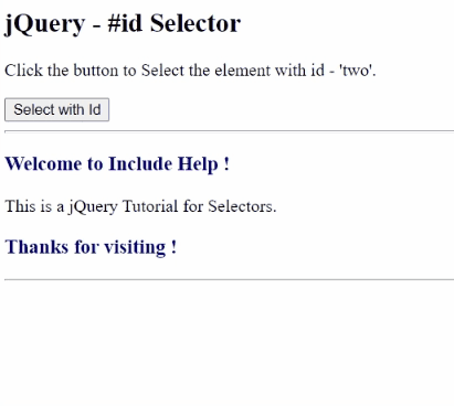 Example 1: jQuery #id Selector