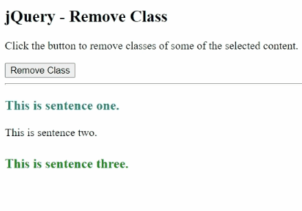 Example 1: jQuery removeClass() Method
