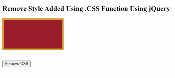 Example: Remove a style added with .css() function