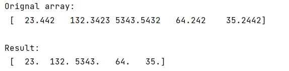 Example 4: Convert float array to int array in NumPyframe