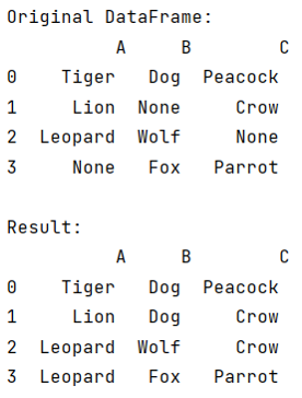 pandas.DataFrame.ffill() Example Output