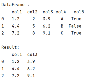 Example: Find all columns of whose type is float, or a particular type