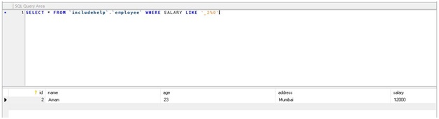 SQL - wildcard example Output 2