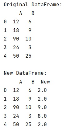 Example: Divide two columns element-wise