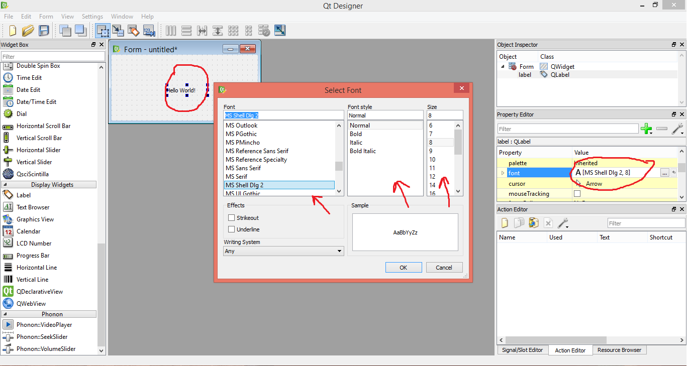 Qtdesigner - font settings