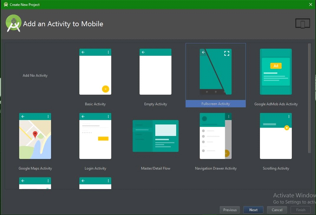 How to use full screen activity in android studio?