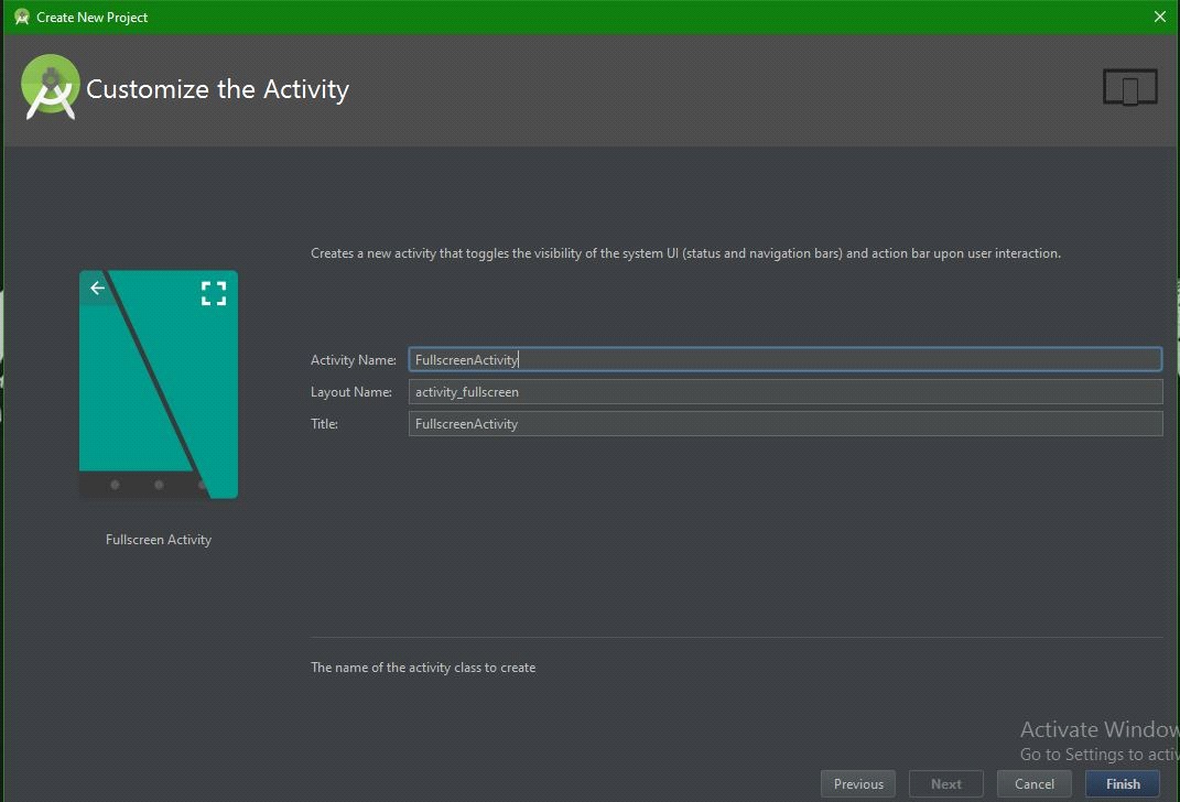 How to use full screen activity in android studio?