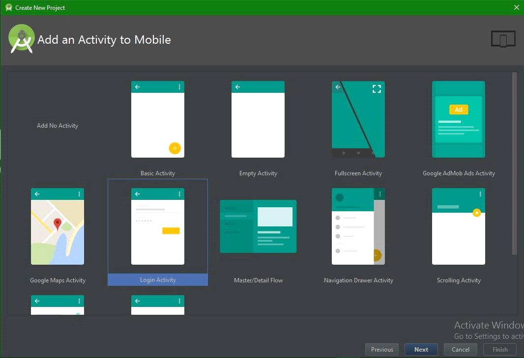 Pre-defined Login activity in Android Studio