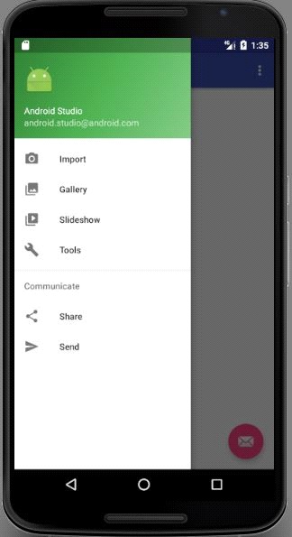 Navigation Drawer in Android Example Output