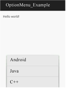 Android - Option Menu Example Output