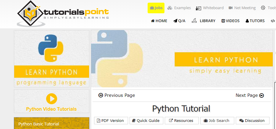 Top 5 Websites for Learning Python | tutorialspoint