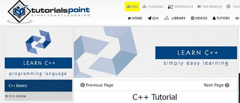 Top websites for learning C++ programming language - tutorialspoint