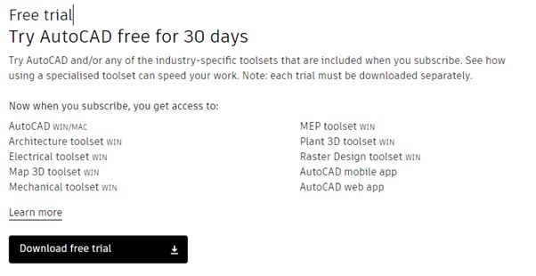 AutoCAD 2022 Free Trial (Download step 1)