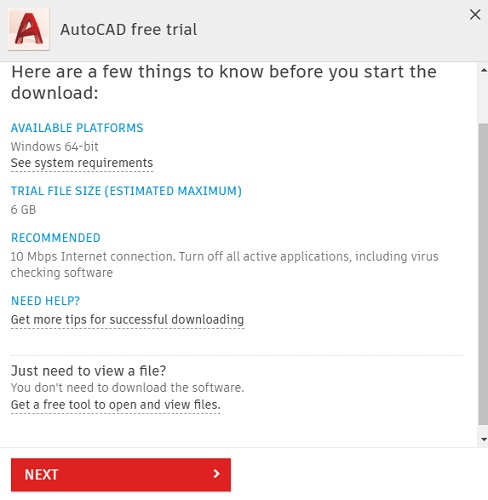 AutoCAD 2022 Free Trial (Download step 3)