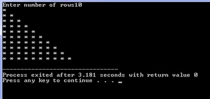 Output - Half pyramid program in C