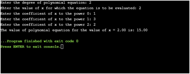 polynomial equation program output