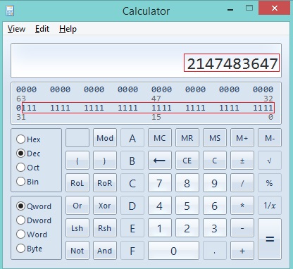 int data type size and range in c