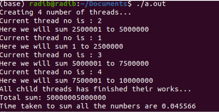 Sum of an array using Multithreading in C/C++ (4)