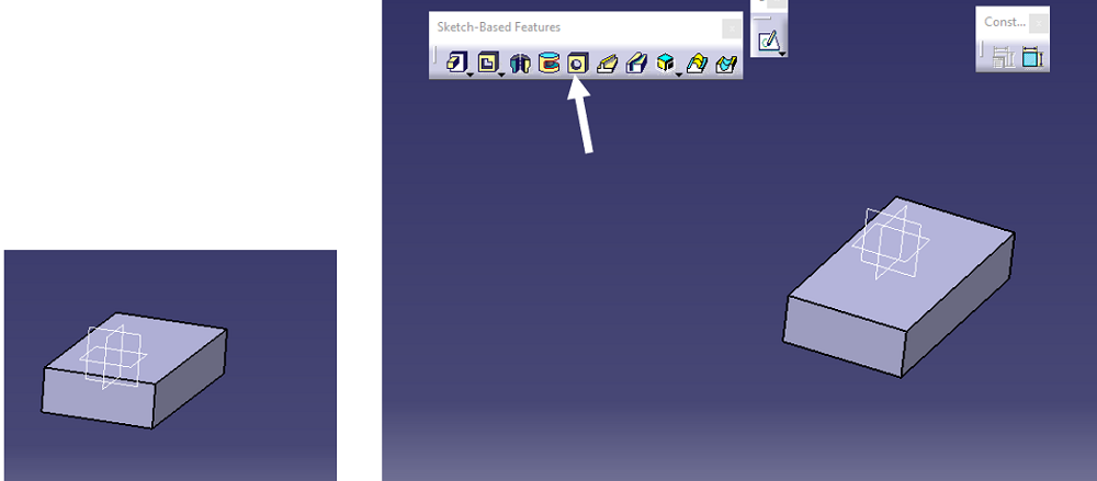 Catia | Hole in a Cuboid (step 1)