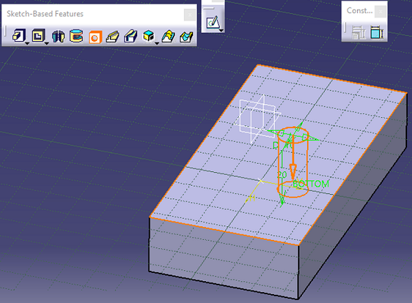 Catia | Hole in a Cuboid (step 3)