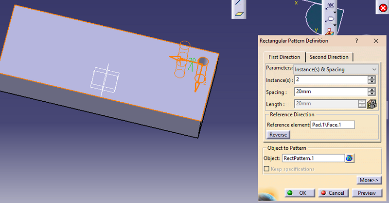 multiple holes on rectangular prism (step 13)