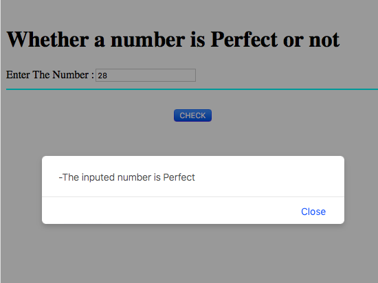 JavaScript code to check number is Perfect or not