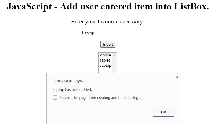 add item into listbox using javascript