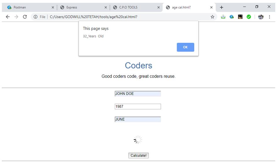 age calculator web app in JavaScript
