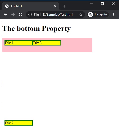 Aligning element to the bottom of the div using CSS | Example 1