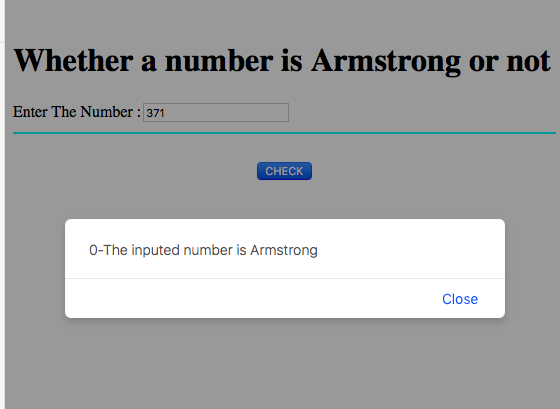 JavaScript code to check number is Armstrong or not