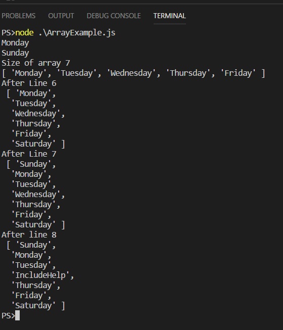 arrays output in JS