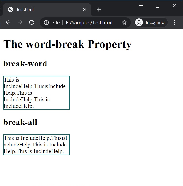 word break vs break all in CSS example