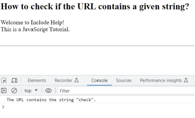 Output 2 | Check if the URL contains a given string
