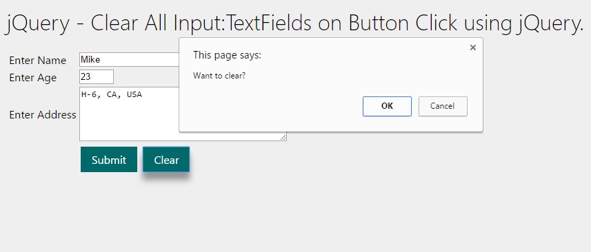 clear all input fields using jquery