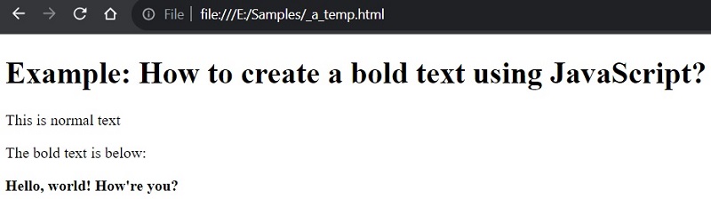 Output: create a bold text using JavaScript