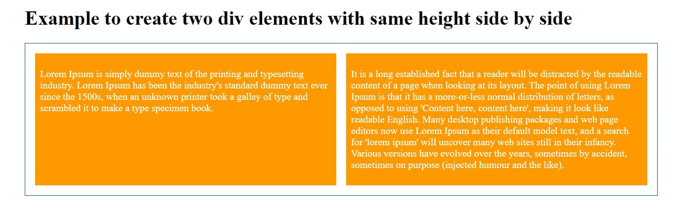 create two div elements with same height side by side