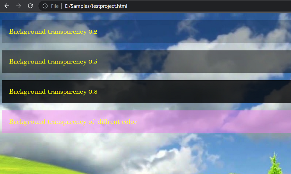 Example for CSS opacity only to background color