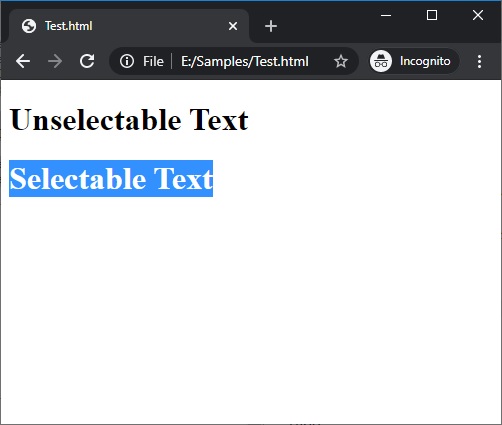 Disable text selection highlighting using CSS | Exammple