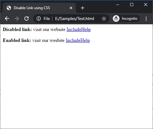 Disabling a link using CSS | Example