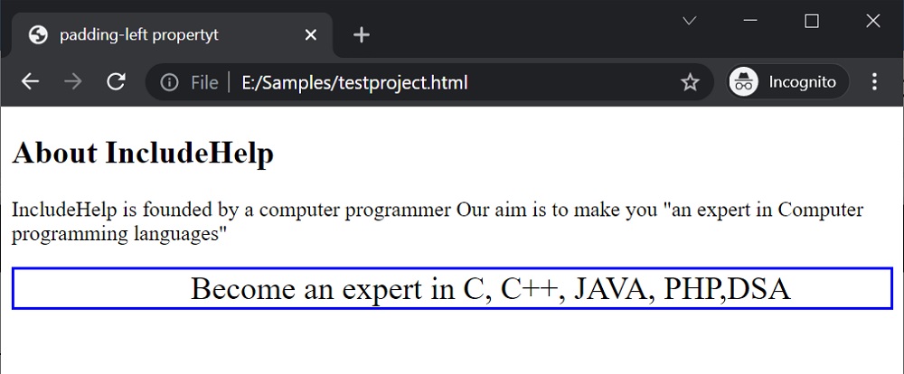 padding-left Property Example 1 Output